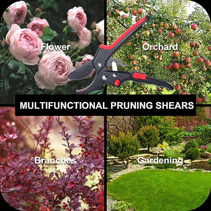 MEPEREZ Garden clippers, premium Germany pruners, Work 3 times easier, professional ratchet pruning shears, cutting rose, flower, hedge, stem, tree, Sharp gardening scissors, Arthritis weak hand snips
