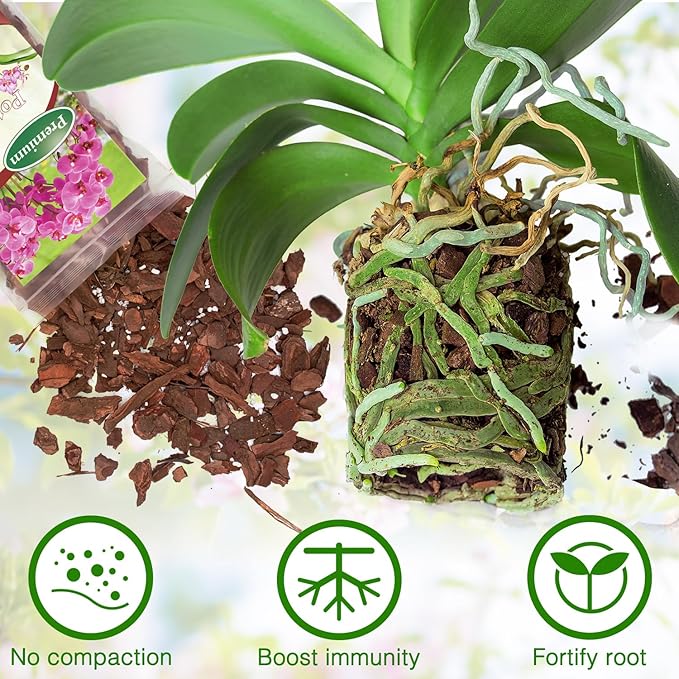 Orchid Bark Potting Mix,Premium Orchid Potting Mixture of Pine Bark and Perlite,Good Ventilation and Water Retention for Repotting Orchids and Growing Indoor Plants,2QT
