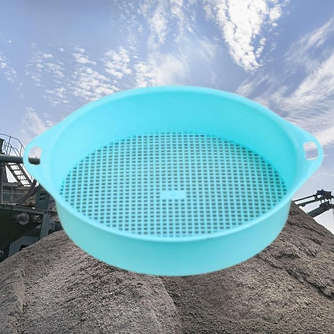 Round Garden Soil Sieve Pan, Gardening Sand Soil Compost Sifter 3mm Tetragonum Hole Soil Sifter Screen Filtering Earth and Stone Tools for Sieve Work of Small Gravel, Soil, Sand(Blue)
