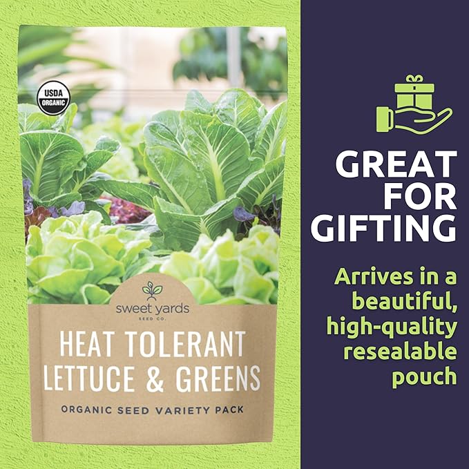 Organic Heat Tolerant Lettuce Seeds Variety Pack - 8 Individual Packs - 2026 Season - Galilee Spinach, Wild Arugula, Romaine Lettuce & More! for Indoor & Outdoor Planting (Non-GMO, Certified Organic)