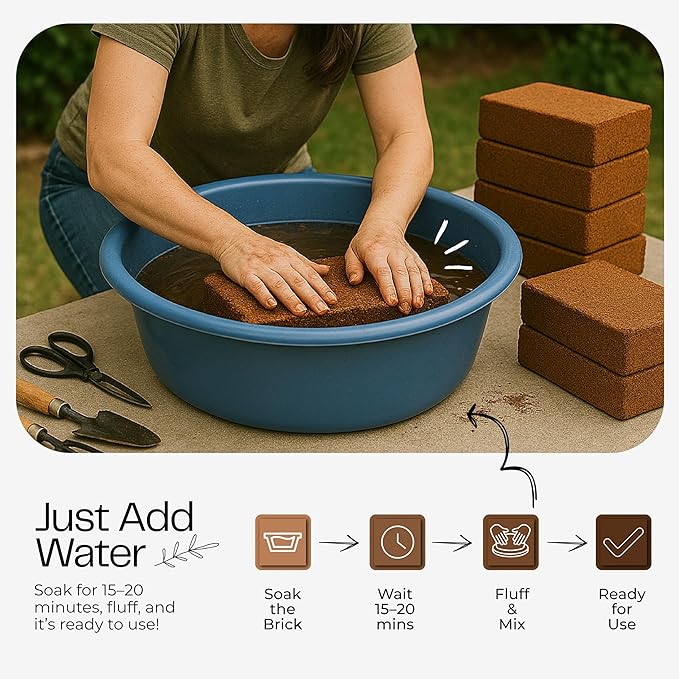 COCONIQ Coco Coir Block 10 Pounds - Large Compressed Coconut Fiber Brick for Potting, Gardening, Planting, Seed Starting, Indoor & Outdoor Plants