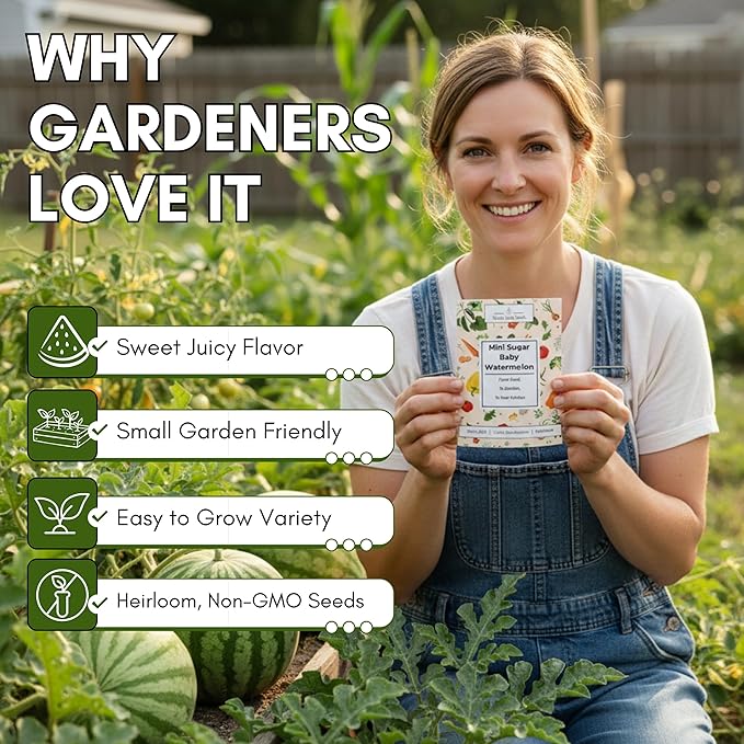 Sugar Baby Watermelon Seeds for Planting - Heirloom, Non-GMO Mini Watermelon Seed Pack, Small Bush Melon Seeds Variety for Home Gardens & Outdoors | Woods Creek Seeds