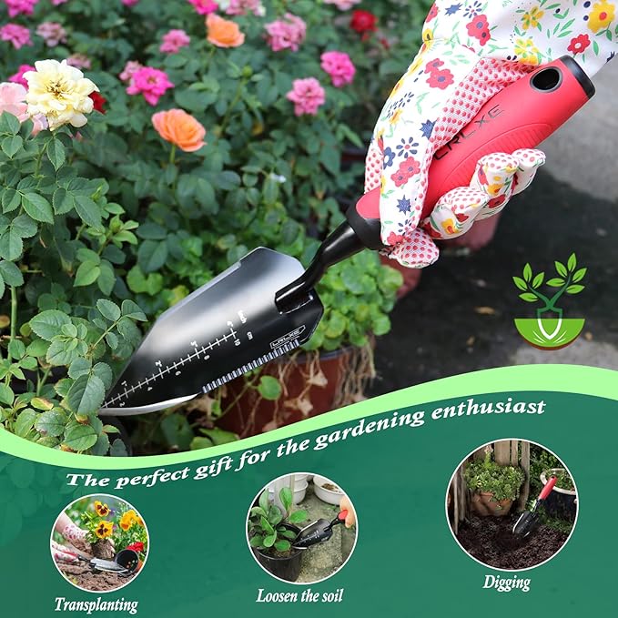 Heavy Duty Garden Trowel, Stainless Steel Pointed Hand Shovel with Non‑Slip Rubber Handle, Ideal for Digging, Weeding, Transplanting, Planting Bulbs & Soil Scooping