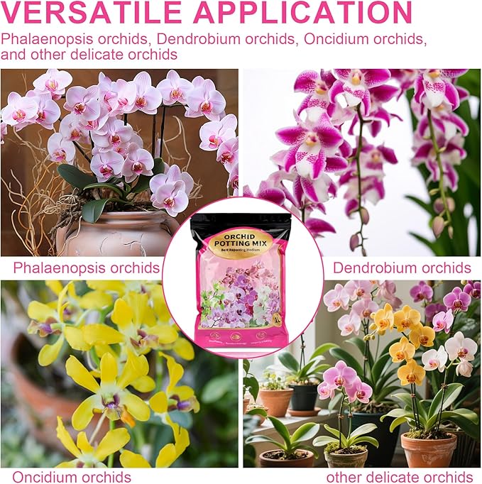 Organic Orchid Potting Mix & Bark Blend 4qt - All Natural, Fast Draining Soil for Phalaenopsis, Dendrobium, Oncidium Plants
