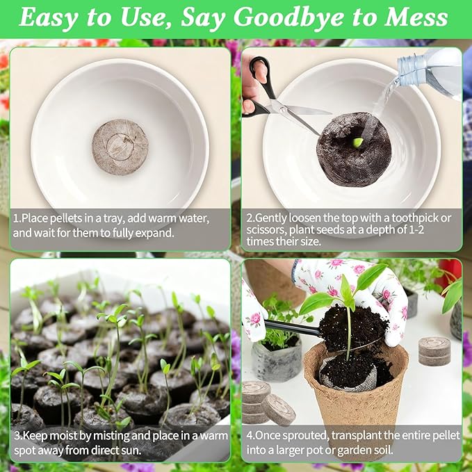 Legigo 50 PCS 40mm Peat Pellets Seed Starter Soil, Compressed Seed Starting Pods Plant Starter Soil Pods Plugs for Seedlings, Peat Pods for Starting Seeds, Herbs Tomatoes Flowers and Vegetables