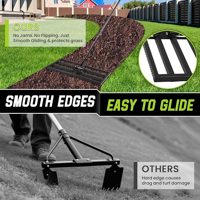 Top Soil Lawn Leveling Rake ,Lawn Sand Flea Rake Leveling 30”x10” Heavy Duty Leveler,Anti Flipping Smooth Edge,16-77" Adjustable, for Sand,Top Soil Dressing,Yard Landscape,Ground Soil, Dirt,Grass