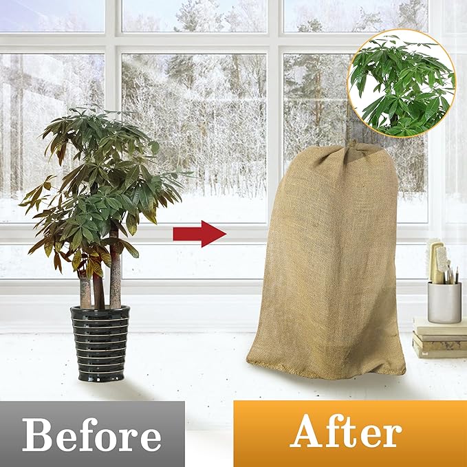 2 Pack 40" x 24" Burlap Winter Plant Cover Bags- Reusable Burlap Frost Cloth Plant Freeze Protection- Warm Burlap Sacks Plant Frost Blankets with Twine for Outdoor Garden Trees Potted Plants