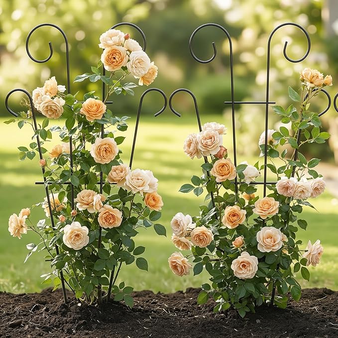 4 Pack 23 Inch Plant Trellis for Potted Plants, Metal Garden Trellis for Climbing Plants, Indoor Outdoor Decorative Vine Support for Pots, Wave Shape, Black