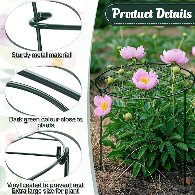 6 Pack 16 x 24 Inch Peony Cages and Supports Grow Through Plant Grid Support,Metal Plant Brace Support Peony Rings Hoops for Outdoor Plants Vegetables,Rose,Tomato,Orchids