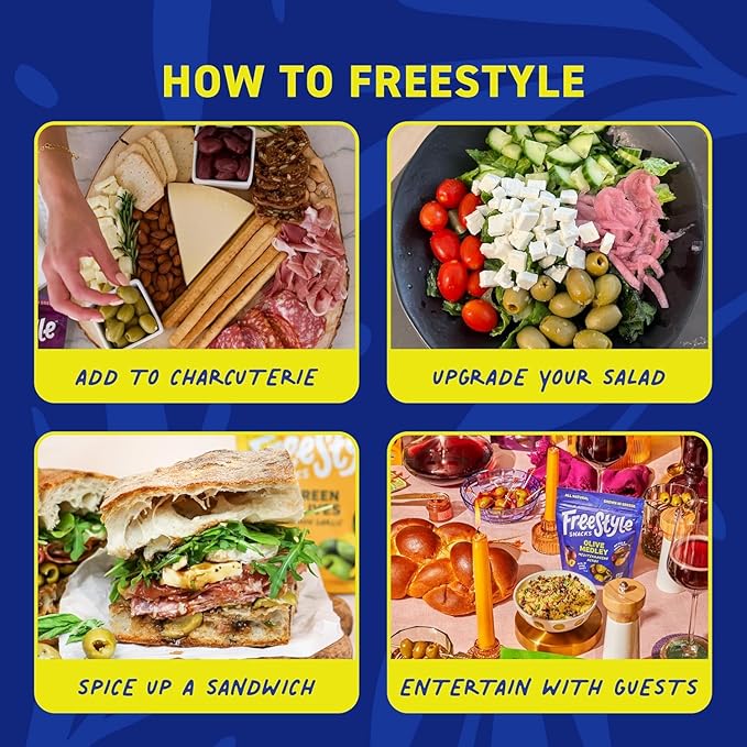Freestyle Snacks Olive Snack Packs - As Seen on Shark Tank - Single Serve - Fresh Pitted Olives, Grown in Greece, All Natural, Non-GMO, Sugar-Free, Salty - Mediterranean Herb, 1.1oz (6 Pack)