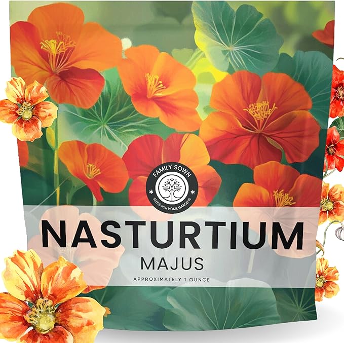 Nasturtium majus - Large 1 Ounce Packet - 200 Flower Seeds for Planting - Tropaeolum majus