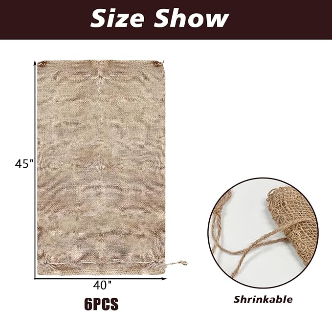 6 Pack 24” × 40” Burlap Winter Plant Cover Bags - Plant Covers Frost Protector with Drawstring Plant Covers Freeze Protection Frost Blankets Shrub Jacket，Freeze Blanket for Outdoor Plants Fruit Tree