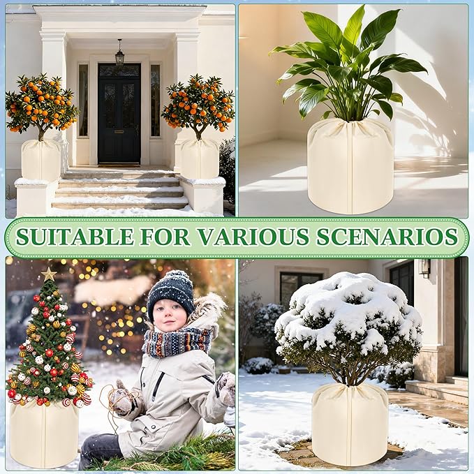 2 Pcs Plant Pot Covers, Winter Plant Pot Covers Freeze Protection, 17.7" x19.7" Flower Pot Protection Bag with Drawstring and Zipper, Reusable Garden Plant Flower Pot Cover for Keeping Warm