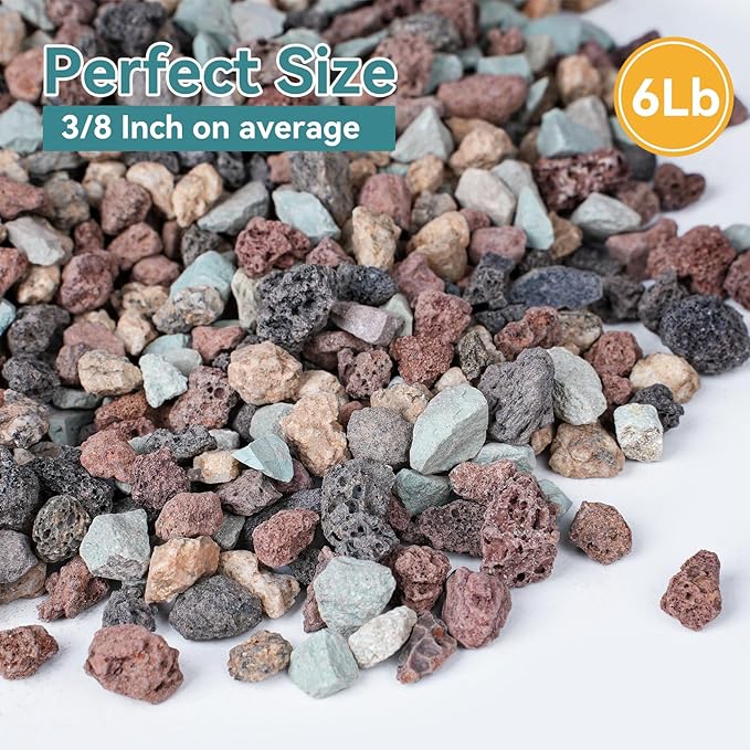 6lbs Mix Horticultural Lava Rocks for Plants, 3/8 Inch Potting Soil Amendment for Succulents, Cacti, Bonsai, Decorative Gravel Plant Drainage Volcanic for Terrarium, Top Dressing