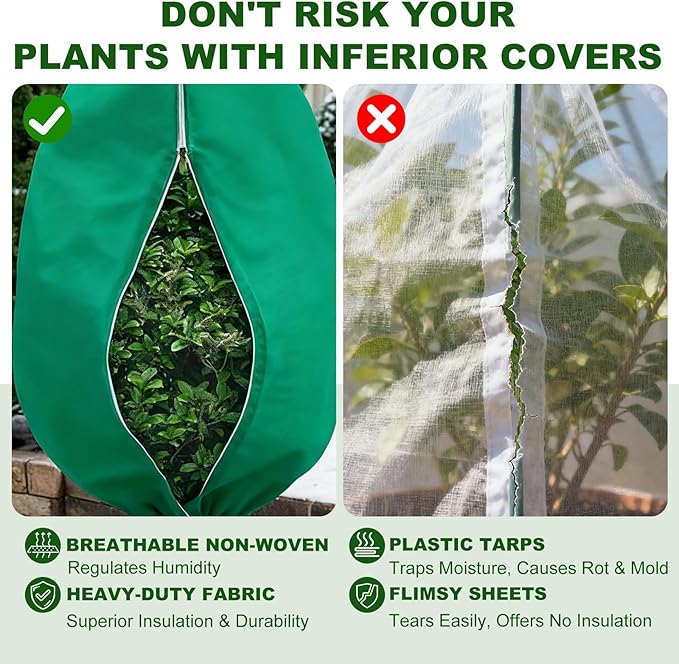 2 Pack 63 x 71 Inch Plant Covers Freeze Protection, Frost Cloth Plant Freeze Protection With Burlap Tree Wrap, Reusable Breathable Freeze Blankets With Drawstring for Fruit Tree Shrub Potted