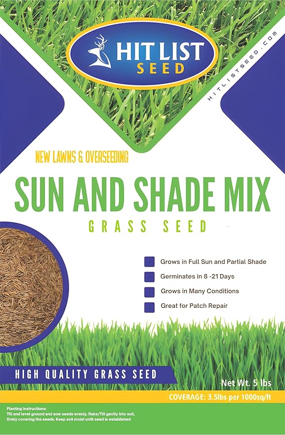 Hit List Seed Sun and Shade Tall Fescue Grass Seed Mix, Drought Resistant, Thick Lawn, Fast Germination