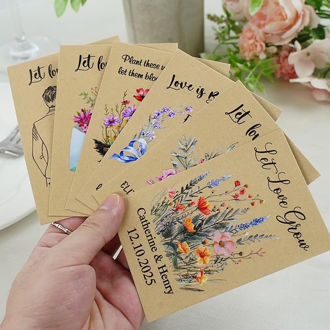 callie Personalized Wedding Seed Packet, Custom Kraft Wildflower Seeds Storage with Groom Bride Names and Date, Party Favors Bridal Shower Gifts, 10-200 PCS