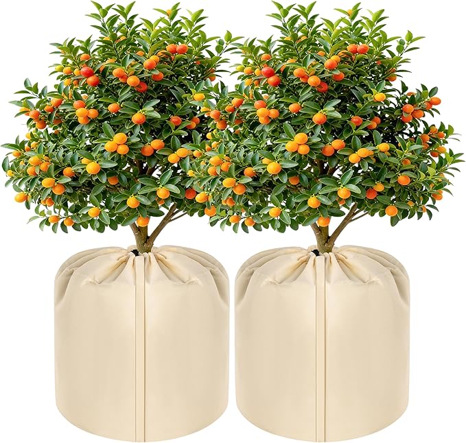 2 Pcs Plant Pot Covers, Winter Plant Pot Covers Freeze Protection, 17.7" x19.7" Flower Pot Protection Bag with Drawstring and Zipper, Reusable Garden Plant Flower Pot Cover for Keeping Warm
