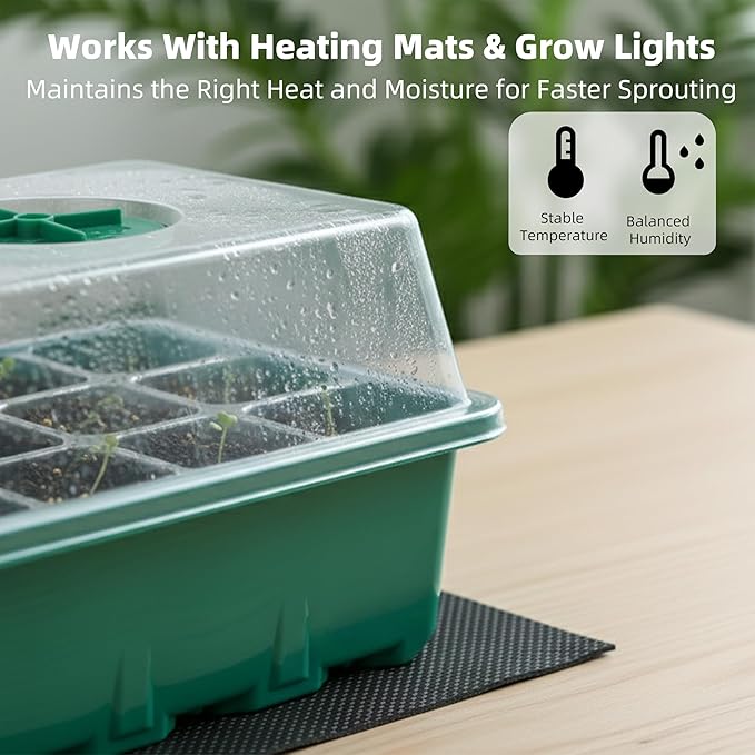 Haispring Seed Starter Kit 10-Pack with Humidity Dome, 120 Cells Propagation Trays & Base | All-in-One Mini Greenhouse for Seed Germination and Plant Starting
