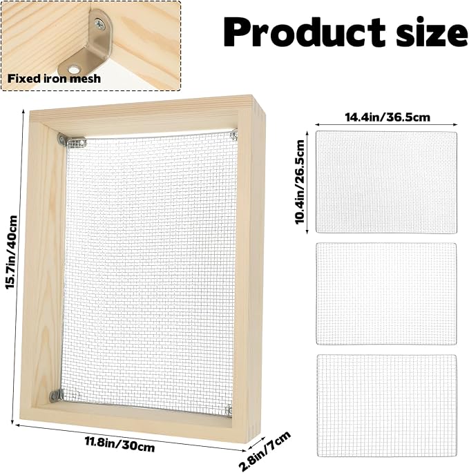 Wood Dirt Sifter for Gardening Compost Rock with 3 Interchangeable Filter Mesh Sizes 4 6 8 mm