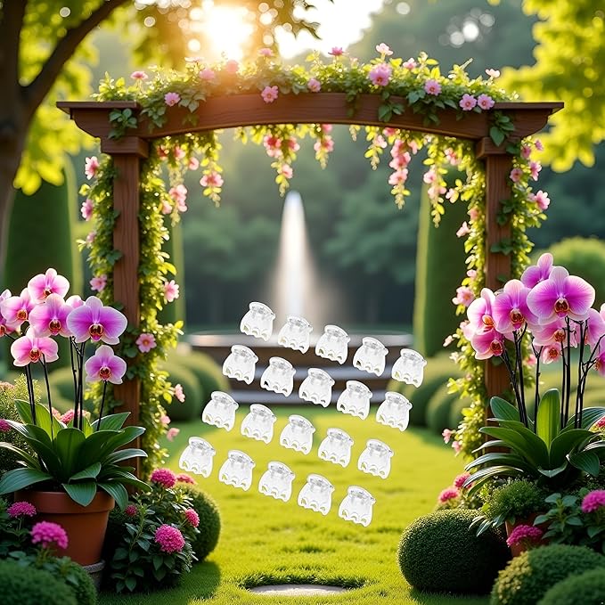 50 Pcs Plant Support Clips,Plant Orchid Clips Flowers Support Clear Fixer for Garden Vine Stem Plants Climbing Clasp Transparent 6 Claws Orchid Plastic Butterfly Plant Support Garden Structures