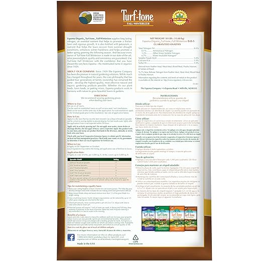 Turf-Tone Fall Winterizer 8-0-5 Natural & Organic Lawn Food. Long Lasting Organic Nitrogen & Potassium for a Winter Strong Lawn. 30 lb. Bag Covers up to 5,000 Sq. Ft.