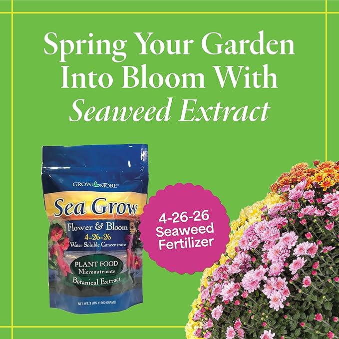 Grow More Sea Grow Flower & Bloom (4-26-26) - 3lbs of Seaweed Fertilizer for Plants - Water Soluble Fertilizer for Vegetables & Fruits - High Phosphorus Flower Food w/Seaweed Extract for Plants