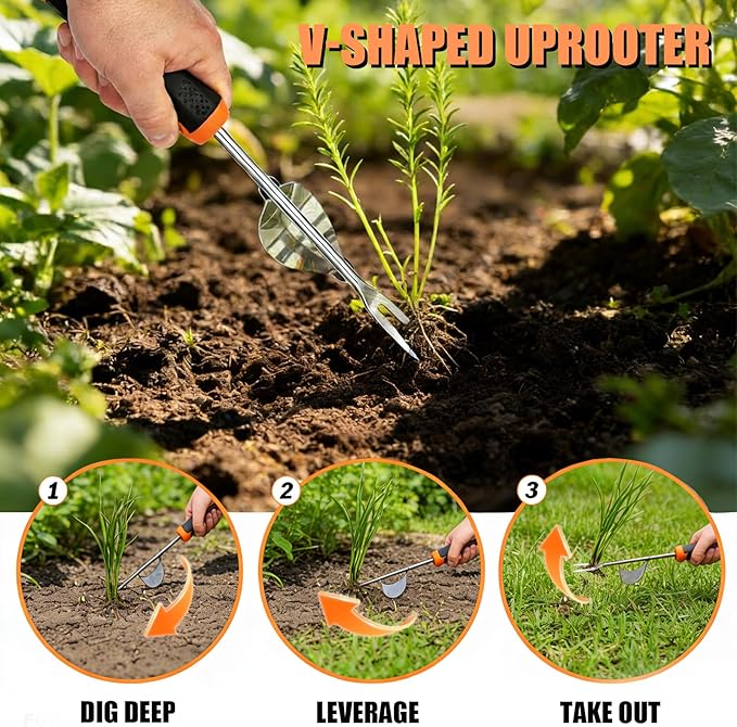 5 Pack Hand Weeder Tool, Stainless Steel Manual Weed Puller Tool Set for Weed Removal, V-Shaped Digger, Crack Weeder Tool, 4 Teeth Garden Hand Tools, Gardening Tools for Lawn, Patio, Sidewalk Cleanup