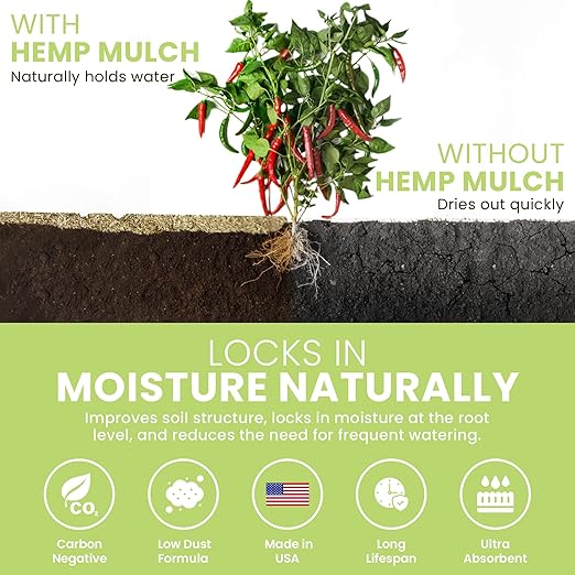 Garden Bed Organic Soil Conditioner - Hemp HURD Garden Mulch - Eco Friendly Potting Soil Aid - Moisture Retaining - Weed Suppressor - Perfect for Flowers & Vegetables - Grown in The US - 5 lbs.