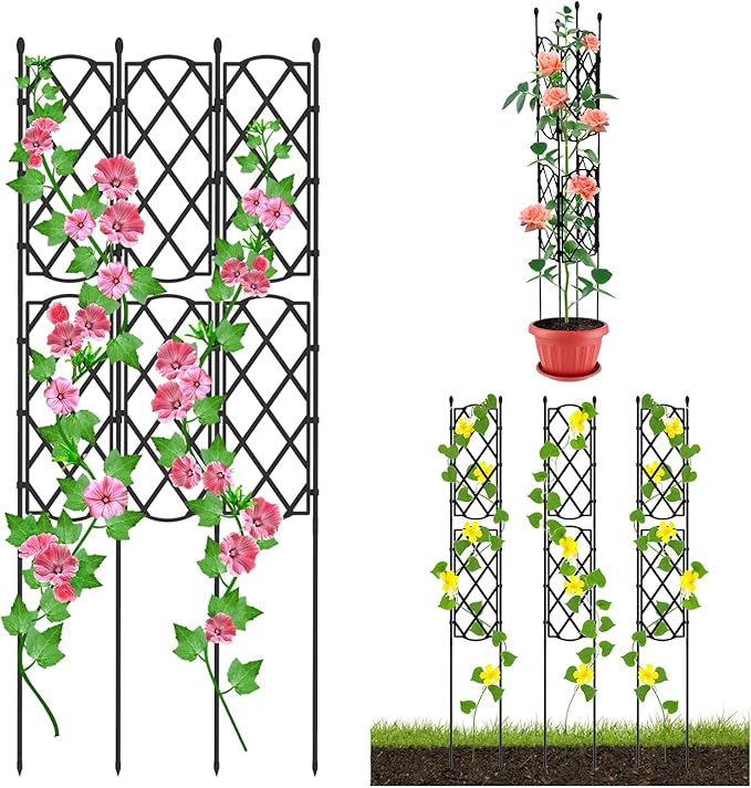 Garden Trellis for Climbing Plants Outdoor, 4FT Tall Plant Support Trellis Cage for Indoor Potted Plants, Plant Trellises Frame for Vines, Flowers, Vegetable, Rustproof Lattice Grid Panels