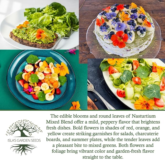 Nasturtium Mixed Blend Flower Seeds for Planting - 50+ Flower Seeds Per Packet, (Isla's Garden Seeds) Non-GMO & Heirloom, Botanical Name; Tropaeolum majus, Great Garden Gift