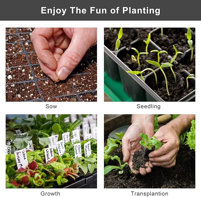 Elcoho 8 Pack 192 Cells Seed Starter Tray Kit Seedling Tray Propagator Plant Grow Tray with Humidity Dome and Base Plastic Planter for Greenhouse Germination Starter, 24 Cells per Tray, Black