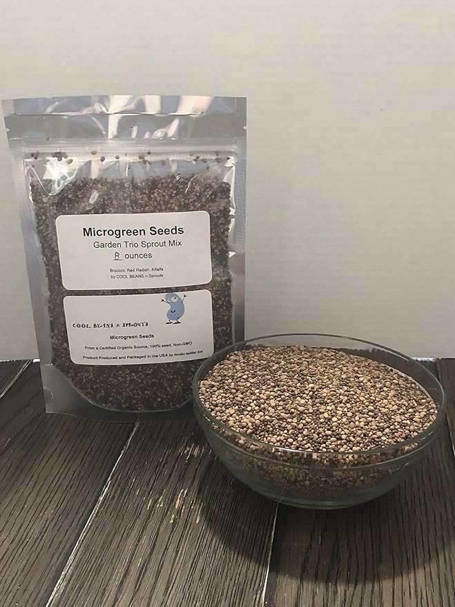 Garden Trio Sprouting Mix Seeds, 1/2 Pound/ 8 Ounces, "COOL BEANS n SPROUTS" Brand, This is a Mix of Broccoli, Radish and Alfalfa Seeds.