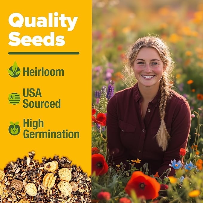 HOME GROWN Premium Wildflower Seeds Bulk Mix (2oz) - 59,300 Seeds & HOME GROWN 70 Variety Vegetable & Herb Seeds 32,000 USA Non-GMO