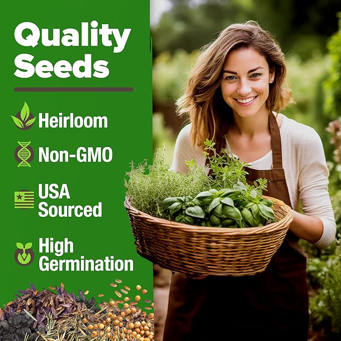 HOME GROWN Culinary Herb Seeds Bundle – 5,924+ 𝗡𝗢𝗡-𝗚𝗠𝗢 USA-SOURCED Heirloom Seeds | 1424 Italian Basil + 15 Variety 4500+ Herb Seed Kit – Indoor Hydroponics & Outdoor Garden Starter Pack