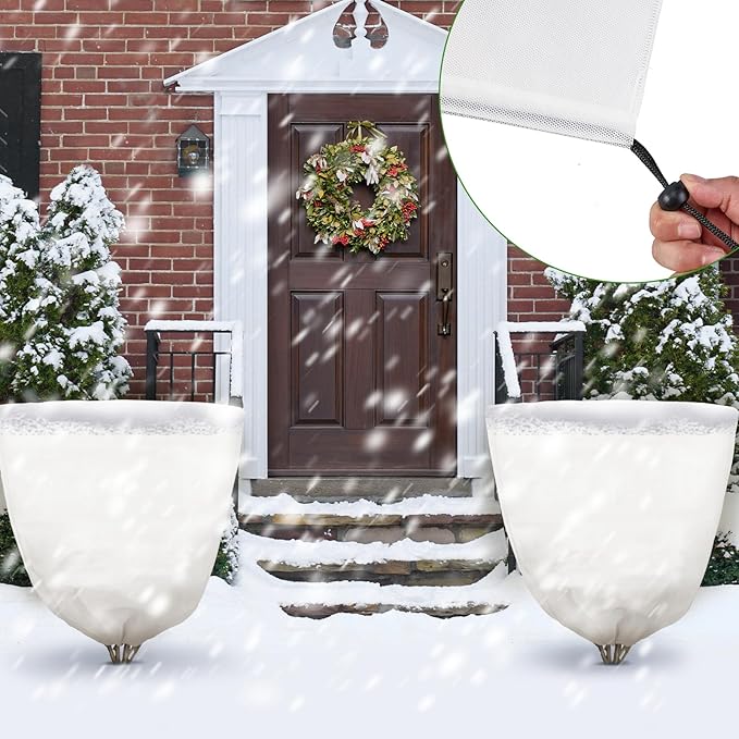NNG 3PCS Winter Plant Covers Freeze Protection 39.4x39.4Inch Frost Blanket Shrub Covers with Drawstring Plant Protector Shrub Jacket Winter Tree Cover for Outdoor Plants, Shrub Potted Plants