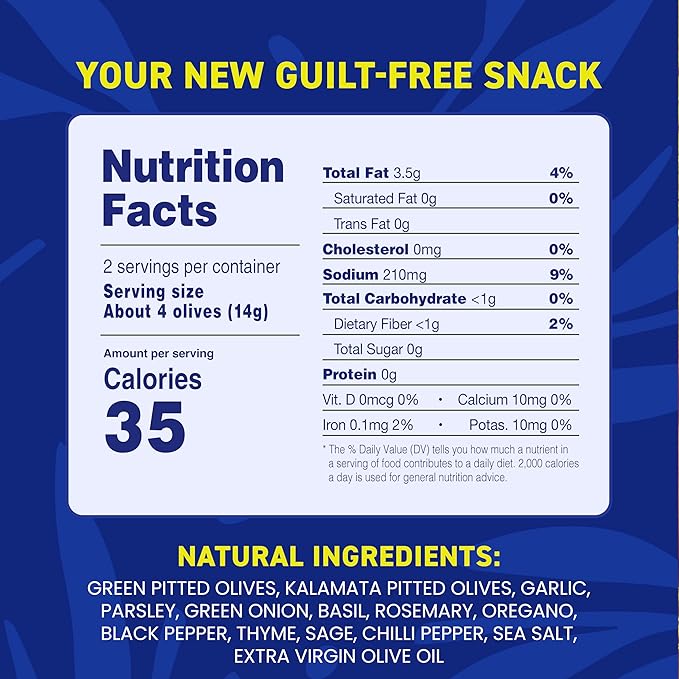 Freestyle Snacks Olive Snack Packs - As Seen on Shark Tank - Single Serve - Fresh Pitted Olives, Grown in Greece, All Natural, Non-GMO, Sugar-Free, Salty - Mediterranean Herb, 1.1oz (6 Pack)