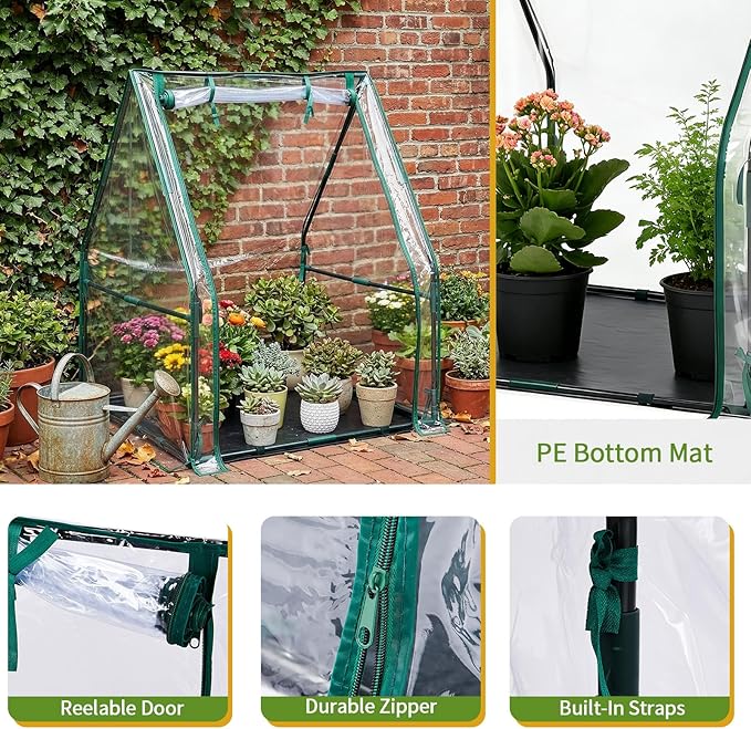 Outvita Mini Greenhouse, Outdoor 3'x3'x3' UV Protected 2-Layer PVC Cover Plant Hot House for Flowers, Seed and Vegetables Protection with Roll-up Zippered Doors for Patio Balcony Backyard