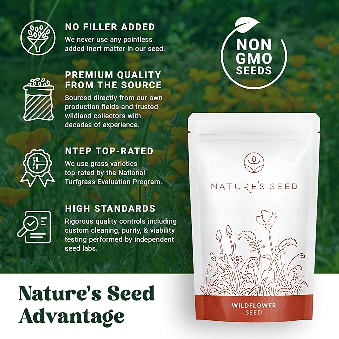 Nature’s Seed California Poppy Wildflower Seeds for Planting, Drought Tolerant, Pollinator Friendly, 0.5 lbs