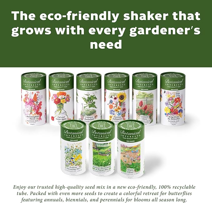 Botanical Interests Butterfly Garden Wildflower Seed Mix Shaker - Covers 1,500 sq ft, 27 Native Flowers & Herbs for Pollinators, Perennial & Annual Seeds for Full Sun, Eco-Friendly Recyclable Tube