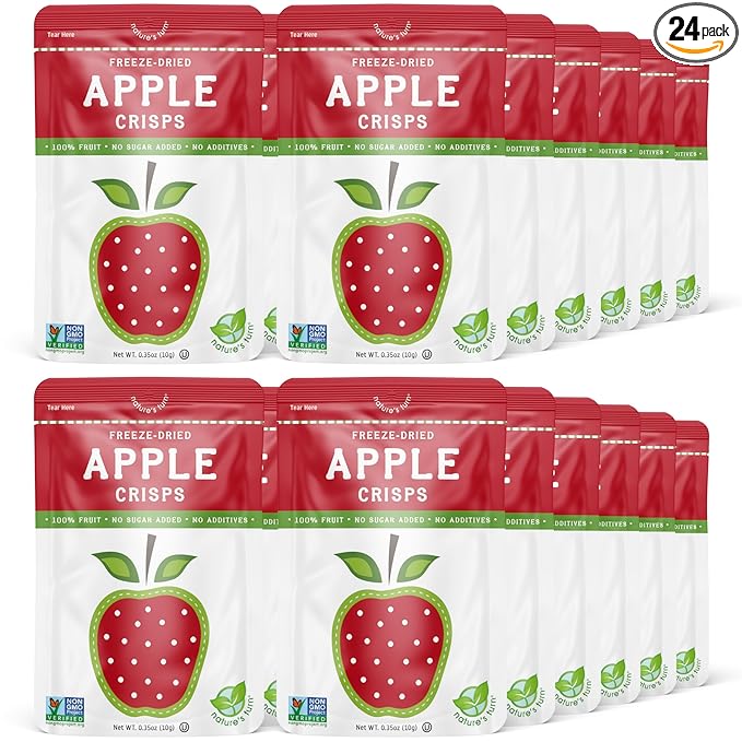 Nature’s Turn Freeze-Dried Apple Crisps – Healthy, Gluten-Free, Crispy & Delicious, Plant-Based Snack, Ideal for Cereal, Smoothies, School Lunches, & On-the-Go, Bags of 24 (0.35 oz Each)