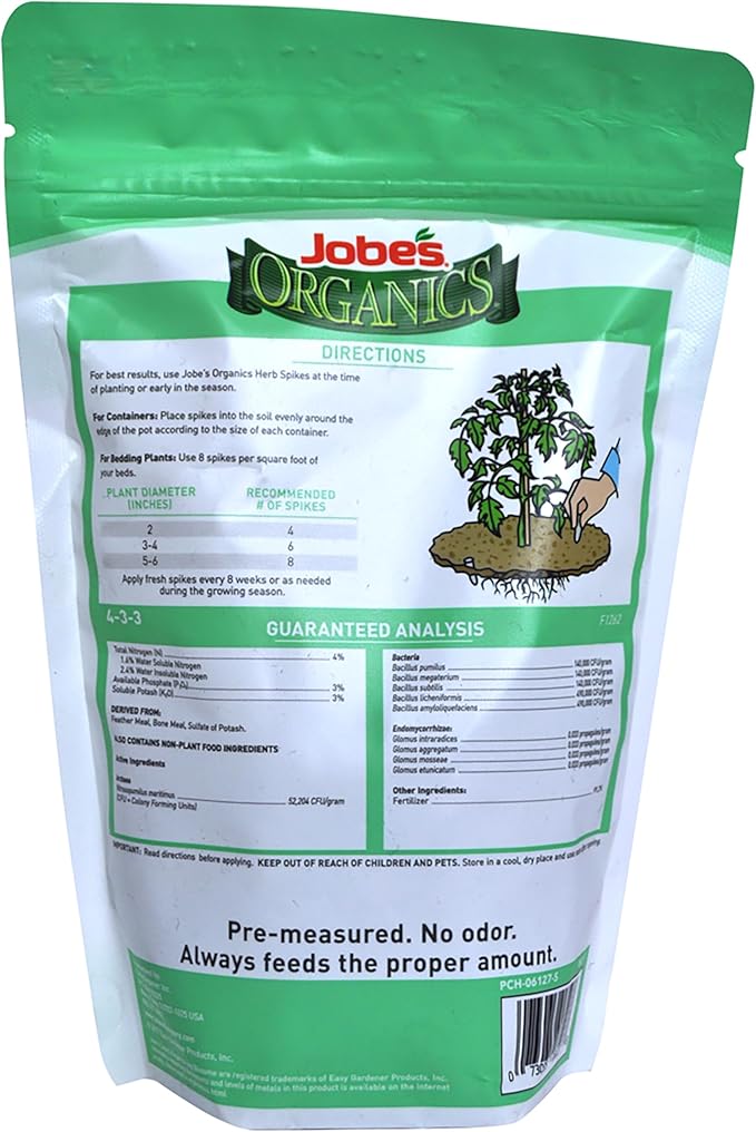 Jobe’s Organics Herb Garden Fertilizer Spikes, Easy Plant Care Organic Fertilizer for Herb Gardens, 50 Count