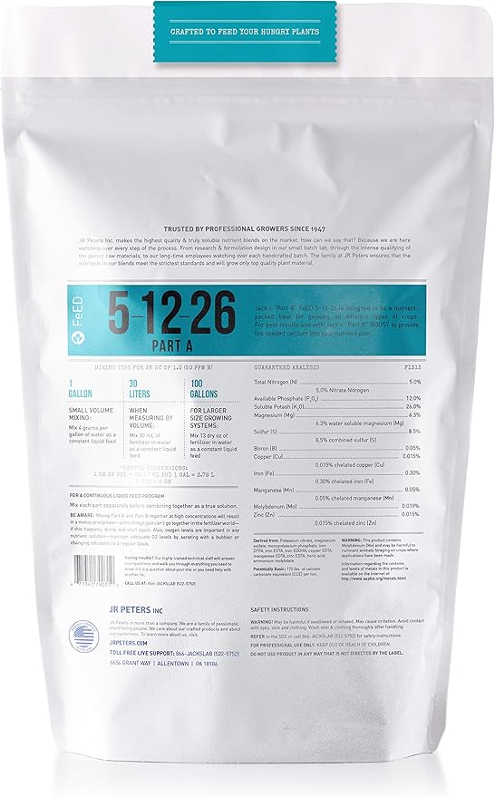 Jack's 5-12-26 Hydroponic Nutrients Fertilizer Plant Food - 8 oz.