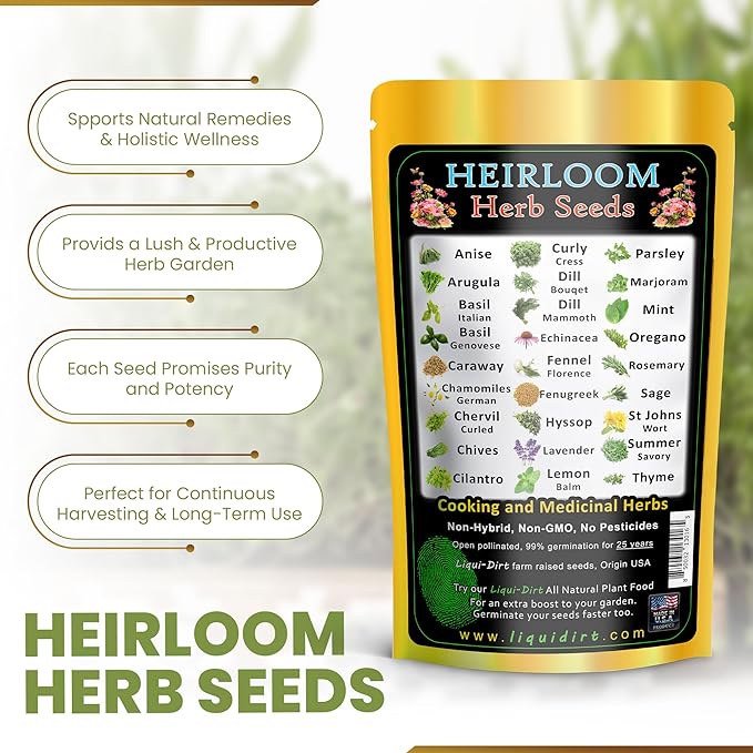 Heirloom Seeds Combo Pack Fruit and Vegetables Over 8,000 Seeds (38 Varieties) and Medicinal/Cooking Herbs Packs Over 12,000 Seeds (27 Varieties) for Your Garden (65 Total Combined Varieties)
