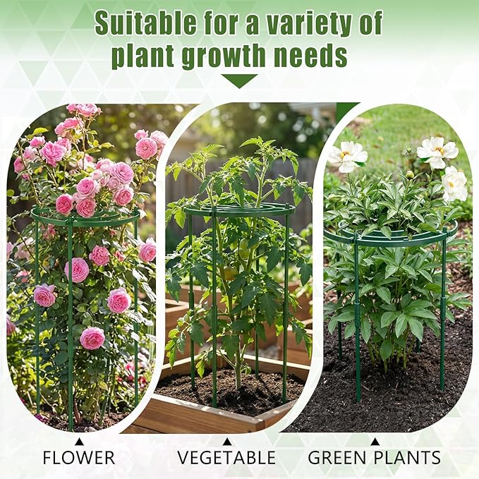 8 Pack Peony Cages and Supports, 11.8" D x 25" H Plant Supports for Outdoor Plants, Peony Support Cage Flower Support Rings, Plant Support Ring for Rose Tomato Hydrangea Strawberry