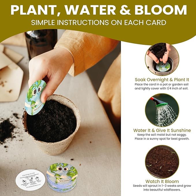 ShiviAaryan Designs 25 Plantable Seed Paper Cards- Earth Circles with Wildflower Seeds, Craft Activity, Educational Garden Party Favor, School Crafts - 2.5 inch