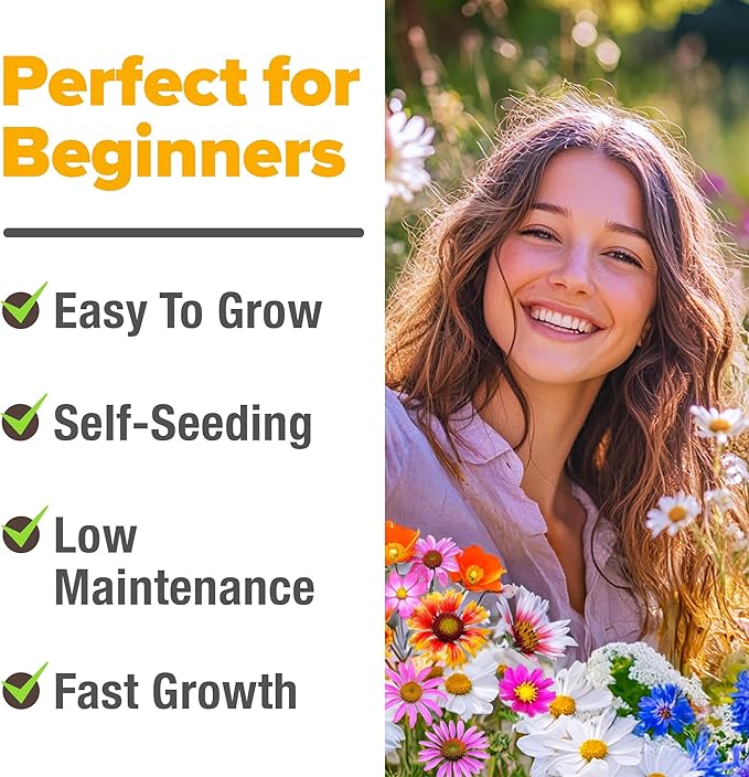 HOME GROWN 90,000+ Wildflower Seeds Mix 3oz 24 Varieties Non-GMO Perennial Flower Seeds for Planting Outdoors Butterfly & Pollinator Flower Mix Attract Bees Birds & Hummingbirds