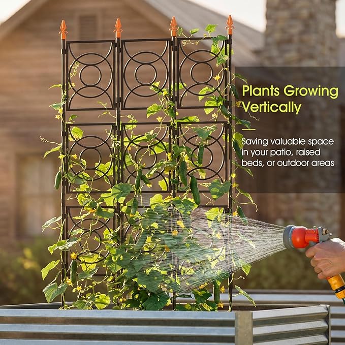 Trellis for Climbing Plants Indoor Outdoor, 24 Rifny Tall Garden Trellis Flower Rose Cucumber Trellis for Vines Pea Support, Wall Large Plant Trellis Fence with Plastic Coated Metal Poles, 6.2 FT