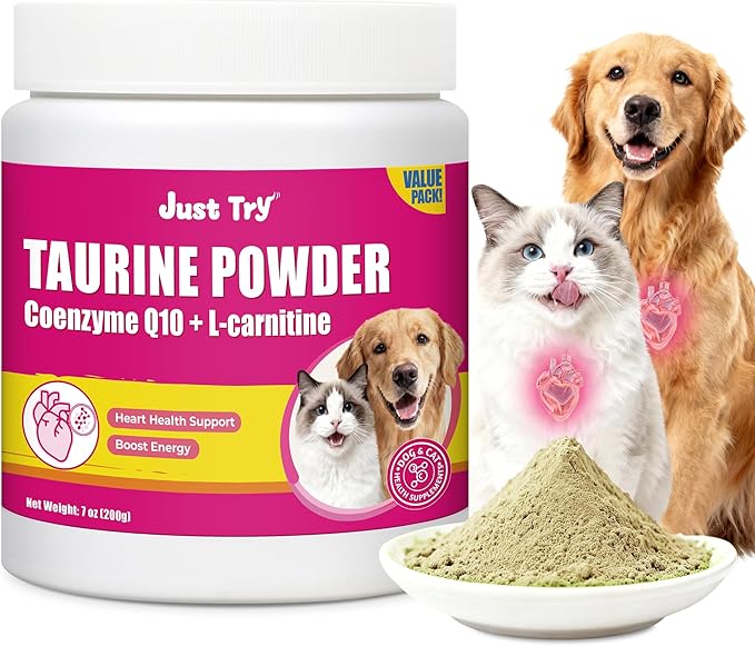 Just Try 7OZ Taurine for Cats & Dogs with CoQ10 - Heart Supplement Powder Support Heart, Vision and Immune System Health