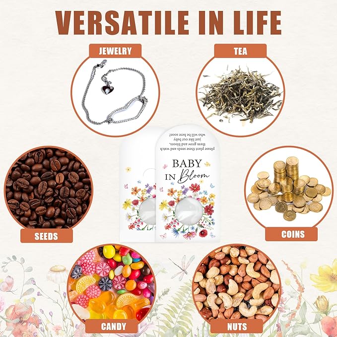 JarThenaAMCS 50 Pack Baby Shower Party Favor Wildflower Baby in Bloom Seed Packet Envelopes Kraft with Clear Window Resealable Seed Organizer Storage Bag for Guest Gender Reveal Party(Colored Flowers)